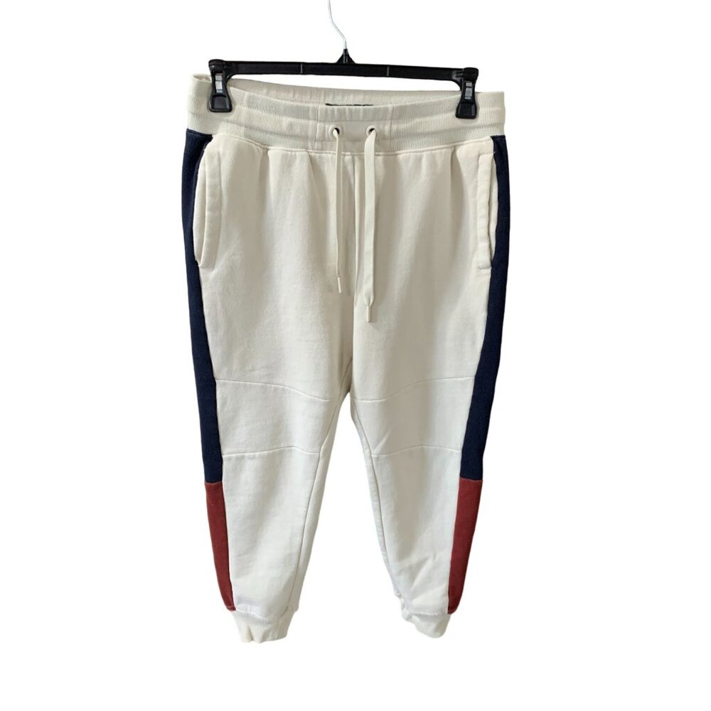 CSG Womens Size Large Jogger Sweat Pants Pull On Cream Brown Colorblock